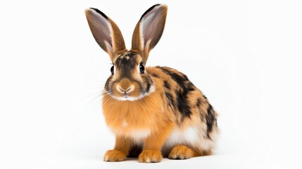 High-resolution image of a rare breed rabbit, featuring distinctive markings and a unique coat pattern, meticulously isolated on a white background to showcase its unique character