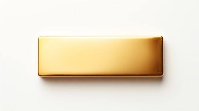 Minimalist image of a single, pristine gold bar centered on a white background, focusing on its smooth finish and fine details, ideal for luxury goods advertising or financial serv
