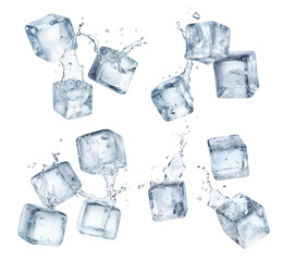 Obraz premium Set of flying melting ice cubes, cut out
