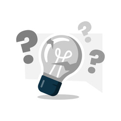 writer or creative block, no idea. light bulb with question mark concept illustration flat design. simple modern graphic element for empty state ui, infographic, icon