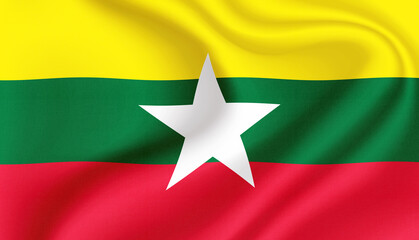 Myanmar national flag in the wind illustration image