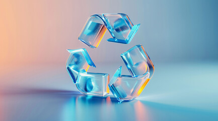Recycling sign made of glass, green environmentally friendly renewable energy background