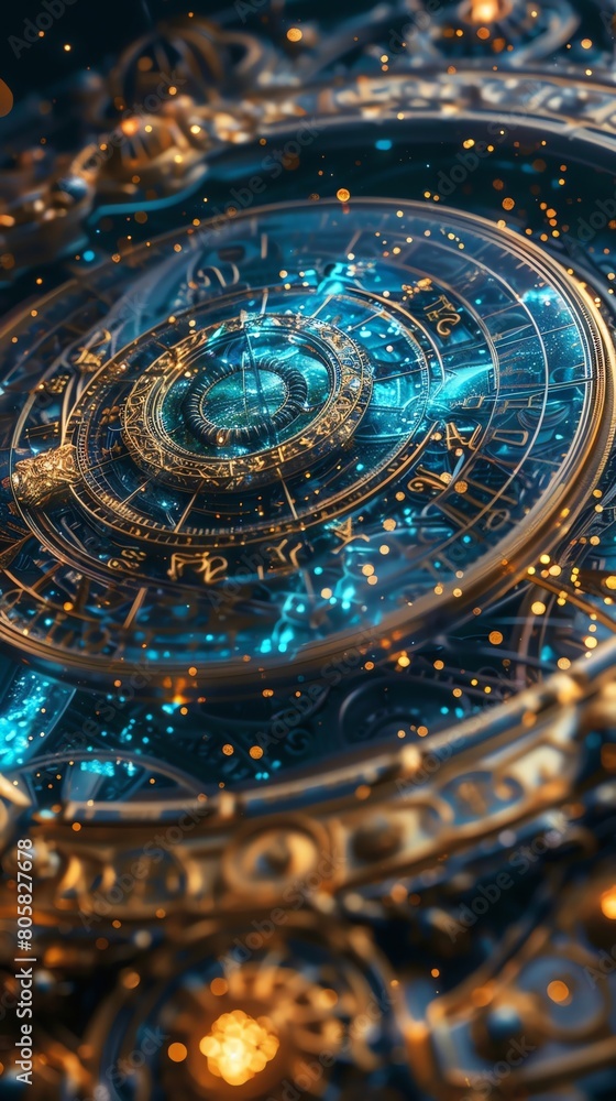 Wall mural combine elements of astrology and futuristic technology to otherworldly interpretation of the zodiac