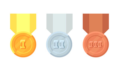 Illustration of medals for first, second and third place. Gold, silver, and bronze medals to be awarded.