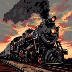 Obraz premium Vintage Steam Engine Locomotive Train