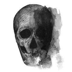 element watercolor painting hand drawn black skull abstract png.	