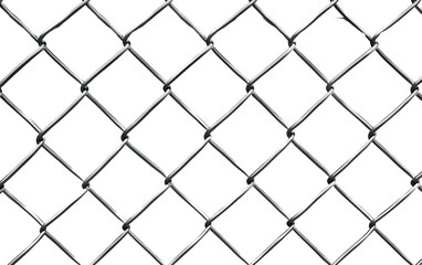 Chain link fence with realistic wire mesh pattern isolated on white or transparent background