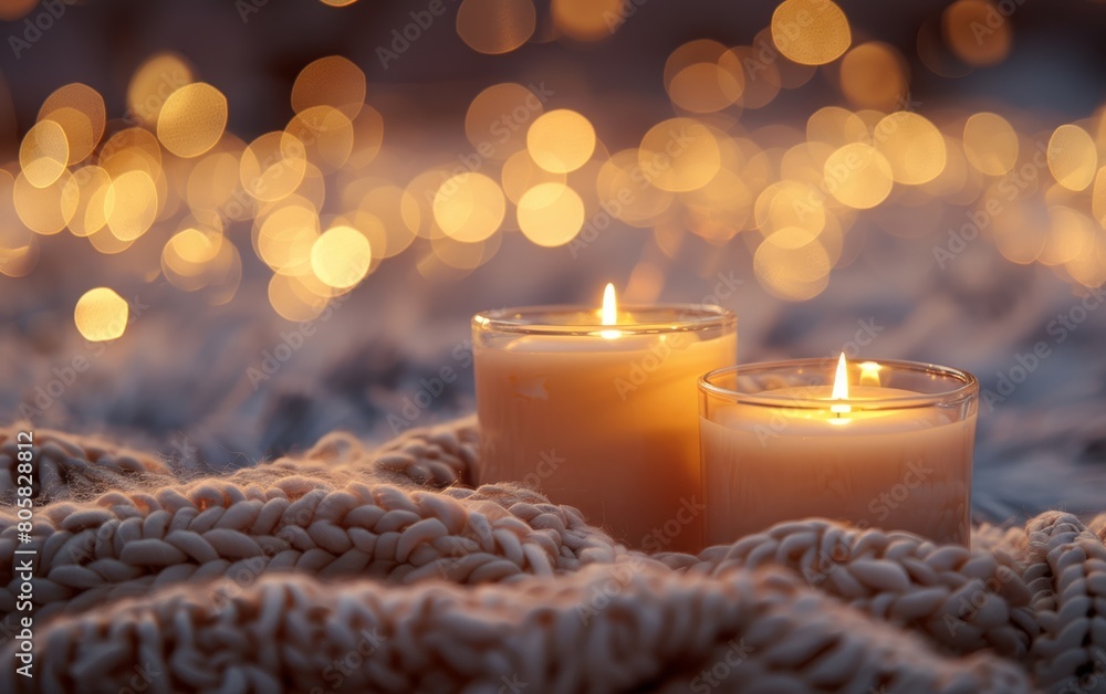 Poster create a cozy atmosphere with holiday decorations enhanced by a soft bokeh effect and gentle warmth.