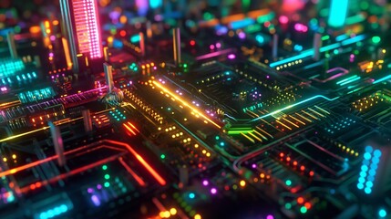 Fototapeta premium the integration of LED lights around the processor, serving both aesthetic and functional purposes. The glowing lights not only add visual appeal but also indicate activity or performance levels.