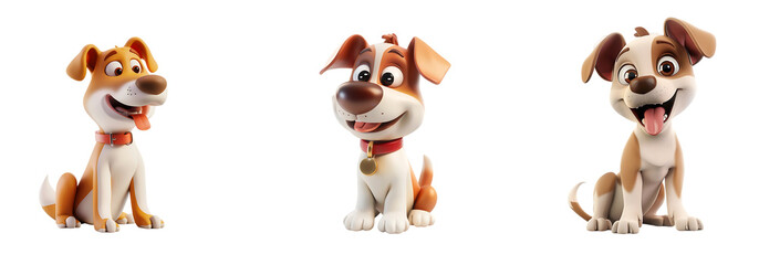 Obraz premium That funny cartoon dog set different angles setting position on transparent background cutout, PNG file