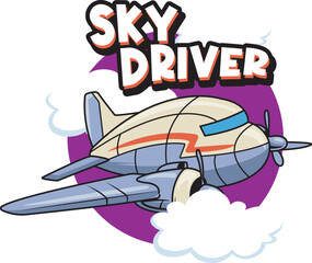 Vector Illustration of Airplane with SKY DRIVER words with Cute Cartoon Illustration Available for Plane Badge