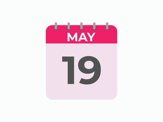 May 19 calendar reminder. 19 May daily calendar icon template. Calendar 19 May icon Design template. Vector illustration
