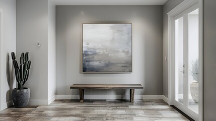 Minimalist and Refined Entryway with Striking Modern Art Piece