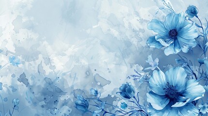 Serene blue watercolor floral wallpaper with delicate blossoms