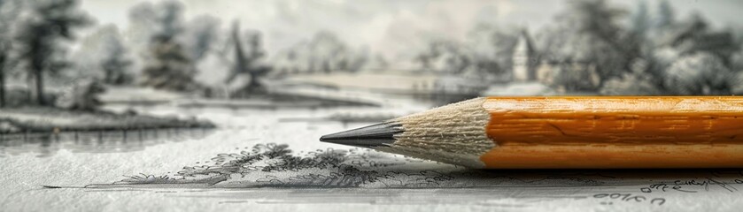 An artist drawing an imaginative scene with a sharp pencil - Powered by Adobe