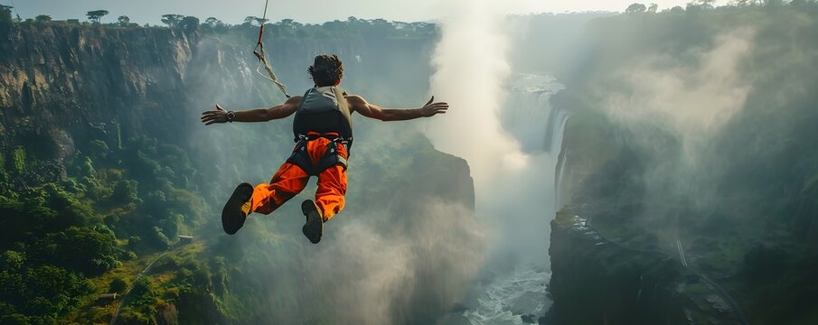 Bungee Jumping Over the Iconic Victoria Falls a Heart Pounding Adventure Amidst a Natural Wonder