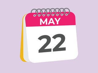
May 22 calendar reminder. 22 May daily calendar icon template. Calendar 22 May icon Design template. Vector illustration
