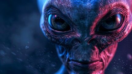 Close-up of an intense extraterrestrial face with striking eyes