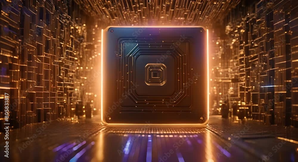 Poster concept animation demonstrating the cpu activation process, with digital signals flowing across the 