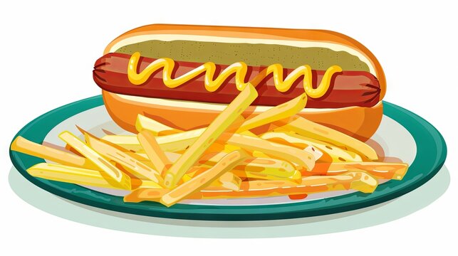 hot dog with fries on plate clip art preview