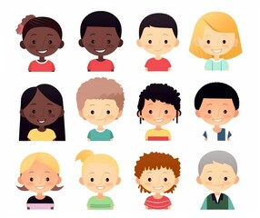 Diverse Cartoon Children and Adults Avatar Set for Social Media