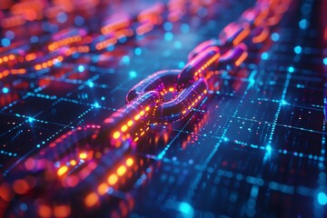 Blockchain network, eyelevel, neon data blocks, sharp focus, digital currency exchange theme