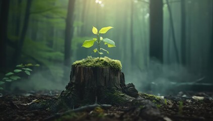 Life Finds a Way: A Symbol of Renewal as a Young Tree Grows from an Old Stump