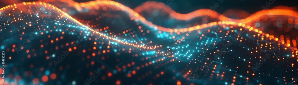 Poster digital innovation roadmap, macro view, network lines and data points, dynamic lighting, tech path