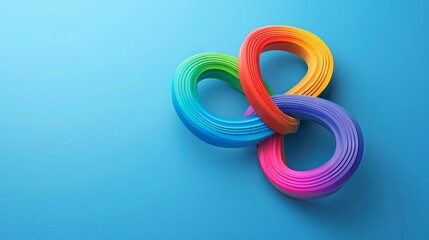 Fototapeta premium Colorful intertwined paper rings on blue background