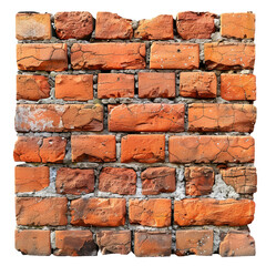 Red brick wall isolated on white or transparent background