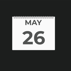 May 26 calendar reminder. 26 May daily calendar icon template. Calendar 26 May icon Design template. Vector illustration
