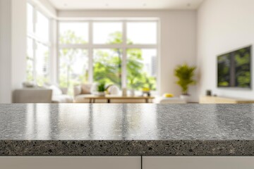 Direct view of an empty countertop, modern, white kitchen