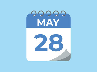 May 28 calendar reminder. 28 May daily calendar icon template. Calendar 28 May icon Design template. Vector illustration
