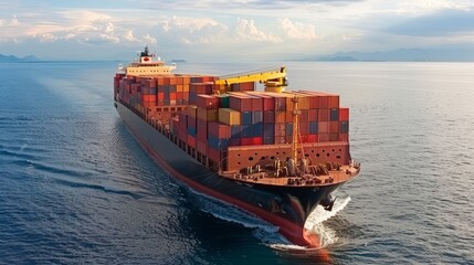 Freight Ship Transporting Cargo Containers at Sea