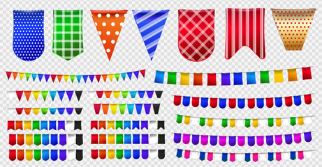 Greeting or Party invitation with carnival flag garlands. Part decorating concept with colorful hanging above.Vector illustration with copy space for your text.