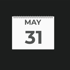 May 31 calendar reminder. 31 May daily calendar icon template. Calendar 31 May icon Design template. Vector illustration
