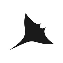 Stingray or Manta ray black silhouette isolated on white background