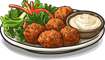 Clipart of a tempting plate of Middle Eastern falafel with tahini sauce ar7 4 v6 0 Generative AI