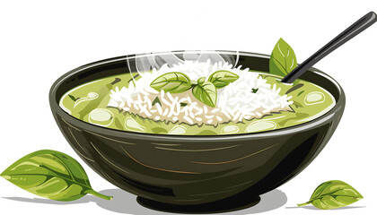Clipart of a steaming bowl of fragrant Thai green curry with jasmine rice ar7 4 v6 0 Generative AI