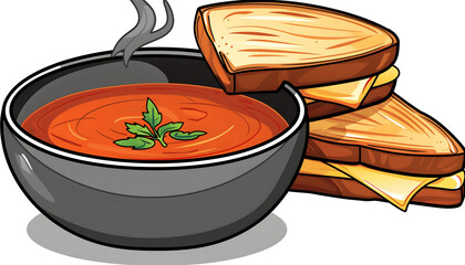 Clipart of a steaming bowl of creamy tomato soup with a grilled cheese sandwich ar7 4 v6 0 Generative AI