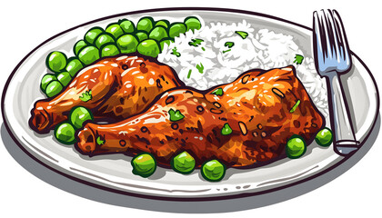 Clipart of a mouthwatering plate of Jamaican jerk chicken with rice and peas ar7 4 v6 0 Generative AI