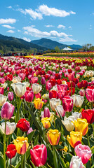 Burst of Colors: Captivating View of Multi-Colored Tulips at a Festival Gracing the Spring Landscape