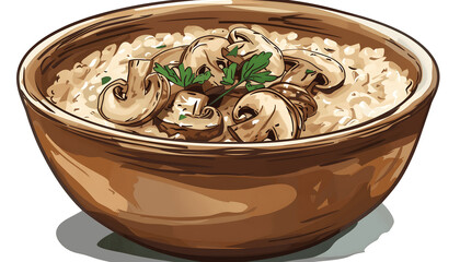 Clipart of a mouthwatering bowl of creamy mushroom risotto ar7 4 v6 0 Generative AI