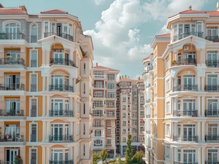 Fototapeta premium Architectural Contrast in Istanbul s Urban Landscapes with Vibrant Residential Buildings