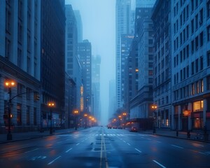 Fototapeta premium Tranquil Dawn in Deserted Manhattan Street Rare Peaceful Moment in Bustling City