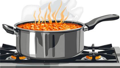 Clipart of a bubbling pot of spicy curry on a stove ar7 4 v6 0 Generative AI