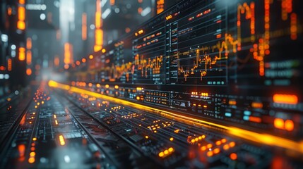 Naklejka premium Stock market analytics on a holographic display, futuristic