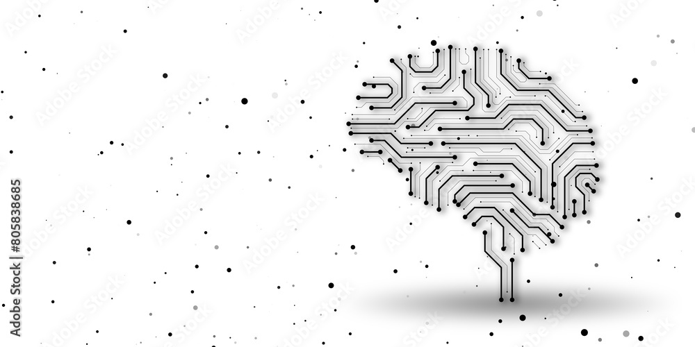 Fototapete creative circuit brain hologram on white background with mock up place. 3d rendering.
