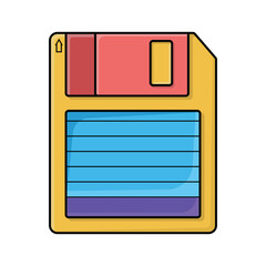 Retro floppy disk icon image vector illustration in yellow and blue color. Technology design element and concept