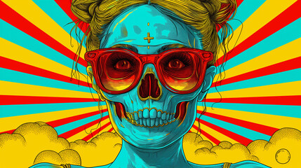 A woman with a skull on her face and sunglasses